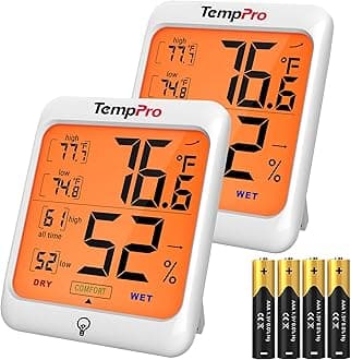 TP53 2 Pack Digital Hygrometer Indoor Thermometer for Home, Temperature Humidity Meter with Comfort Indicator & Max Min Records, Backlit Display Room Thermometer (Previously ThermoPro)