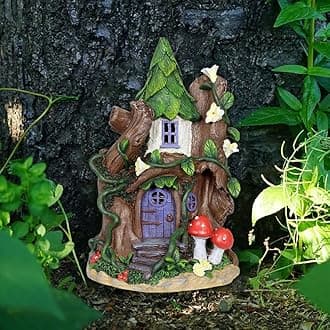 Miniature Fairy Garden Accessories,Green Fairy Door Wooden Miniature Fairy Gardens Doors,Artificial Wood Statues Fairy Garden House,for Home Garden Tree Indoor Decor Lawn Yard Art Accessories