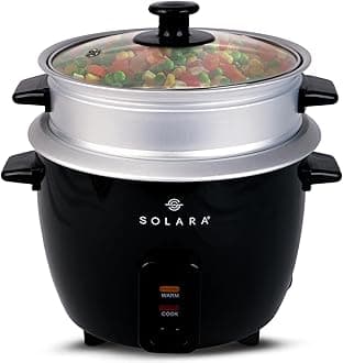 SOLARA One-Touch Electric Rice Cooker 1.8 Ltr, Automatic Electric Cooker with Food Steamer and Grain Cooker, 700Watts, Rice Cooker 1.8 Litre with Steam & Rinse Basket, Black