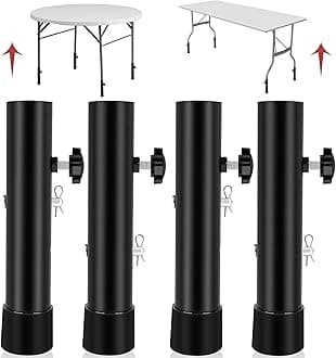 Laowu Table Leg Extenders for Folding Tables, Heavy Duty Steel Adjustable Folding Table Leg Risers, 4 Pack (Black, 2 Levels Adjustable Height, 5" - 14.5")