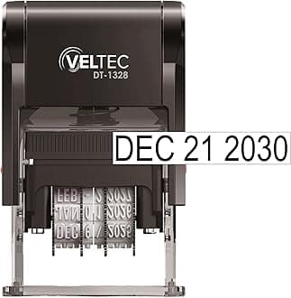 Self Inking Date Stamp with Month, Day, Year - Easy to Use & Adjust, Rubber Head, Sturdy ABS, Uniform Print, 10 Years of Dates, Refillable (Black)