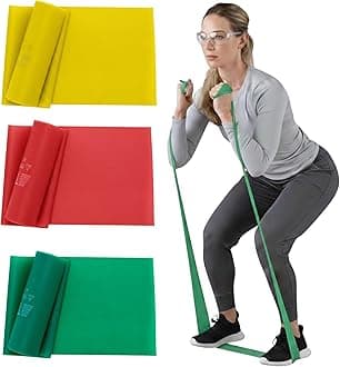 THERABAND Resistance Bands Set, Beginner Kit, Yellow, Red, Green, Latex Elastic Bands for Exercise & Physical Therapy, Strength Training Bands for Upper & Lower Body Fitness