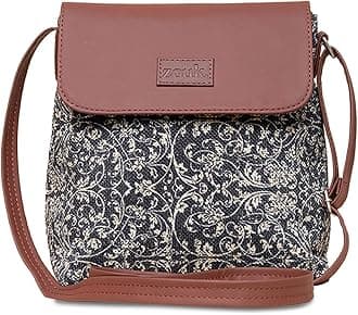 Lattice Lace Mesh Printed Women's Hand Crafted Vegan Leather Black Flap Sling Bag