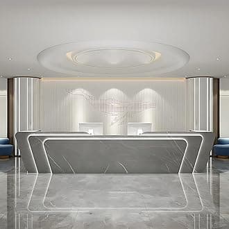 Reception Desk - Stylish Front Desk, Checkout Counter, Retail Counter with Hidden Light Feature, Customizable Logo, No Assembly Required, Designed for Immediate Use (Gray A, 84")