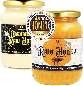 Raw Honey Set - Wildflower and Creamed Honey awarded Gold Medal at the London Honey Awards 2025 and Superior Taste Award 2025 unfiltered unheated unpasteurized natural pack of 2 jars