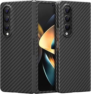 Galaxy Z Fold 4 Aramid Fiber Case, memumi 0.5mm Ultra Thin Shockproof Full Protective Cover Wireless Charging Minimalist Simple (Black)