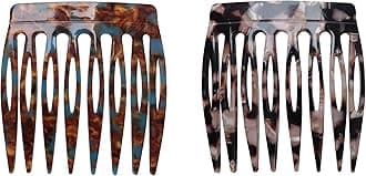 2 Pcs Women Hair Side Comb French Vintage 2.3 x 2.4 Inch Hair Decoration Curved Hair Combs for Bun Twist Hair Styling Accessories (Black and Brown)