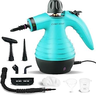 Comforday Multi-Purpose Handheld Pressurized Steam Cleaner with 9-Piece Accessories, Handheld Steamer Perfect for Stain Removal, Curtains, Car Seats, Floor, Bathroom, Window Cleaning (Light blue)