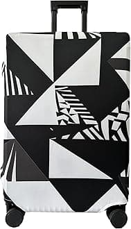 Luggage Cover Washable Suitcase Cover Suitcase Protector Anti-scratch Fits 26-28 Inch Luggage (White Geometry, L)