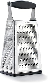Cuisipro Stainless Steel Cheese Grater with Handle, 4 Sided Box Grater for Kitchen, Ginger Grater Dishwasher Safe, Fruit and Vegetables Slicer, Cheese Shredder for Potato, Chocolate, Parmesan, Ginger