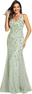 Ever-Pretty Women's Sequin Formal Dress Double V-Neck Sleeveless Mermaid Long Evening Prom Dresses 07886