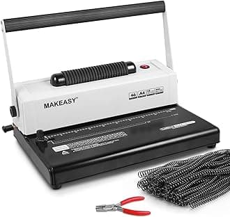 Coil Spiral Binding Machine - Manual Hole Punch - Electric Coil Inserter - Adjustable Side Margin - for Letter Size/A4/A5, Comes with 1 Box 5/16'' Plastic Coil Binding Spines & Plier