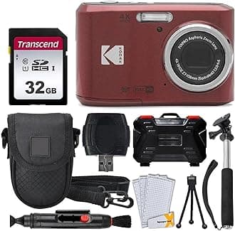 Kodak PIXPRO FZ45 Digital Camera + 32GB Memory Card + Point and Shoot Camera Case + Extendable Monopod + Lens Cleaning Pen + LCD Screen Protectors + Table Top Tripod – Ultimate Bundle (Red)
