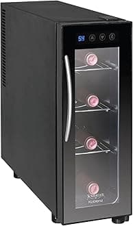 Koblenz 4-Bottle Free Standing Single Zone Fridge and Chiller, Thermoelectric Wine Cooler with Digital Display and Touch Controls, Black, 750 ml Wine Bottles (EVFK-04)