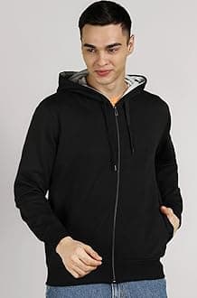 Men’s Solid Zipper Hooded Sweatshirt | Ribbed Hem, Lined Hood, Side Pockets, Durable Zip | Multiple Colors