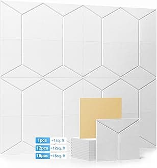 Kuchoow Soundproof Wall Panels, Sound Proof Panels for Wall,12 Pack Acoustic Panels Sound Absorbing Self Adhesive, Y-Line Acoustic Wall Panels for Home, Room, Ceiling, 12"×10"×0.4", White
