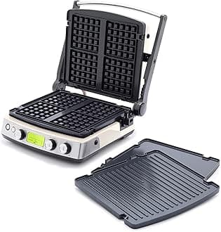 GreenPan Elite 7-in-1 Multi-Function Contact Grill & Griddle, Healthy Ceramic Nonstick, Grill & Waffle Plates, Adjustable Shade & Shear, Closed Press/Open Flat Surface, PFAS-Free, Cream White