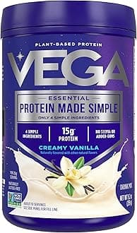 Vega Protein Made Simple Protein Powder, Vanilla - Stevia Free, Vegan, Plant Based, Healthy, Gluten Free, Pea Protein for Women and Men, 9.2 oz (Packaging May Vary)