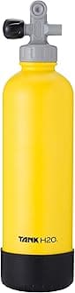 TANKH2O Scuba Tank Vacuum Insulated Water Bottle: Great Gift and Accessory for Scuba Divers | Holds 700mL | Food-grade stainless steel bottle, BPA-Free Cap, Silicone Boot (Yellow)