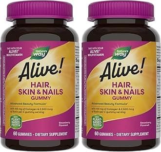 Alive! Hair, Skin & Nails Gummies, Advanced Beauty Formula*, with Biotin and Collagen, Strawberry Flavored, 60 Gummies (Packaging May Vary) (Pack of 2)