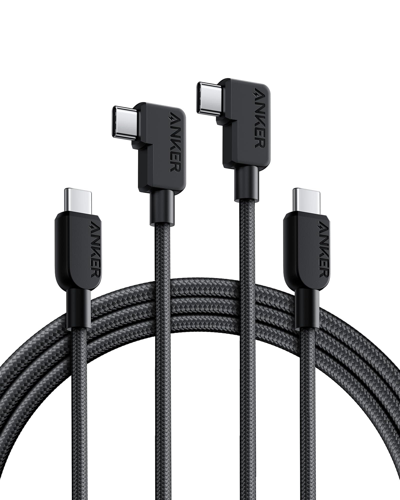USB C Cable Right Angle, 240W 2-Pack 6 ft USB C to USB C Cable, 90 Degree Type C Braided Charging Cord, for MacBook Pro, iPhone 17/16/15, iPad Pro, Samsung Galaxy,and More