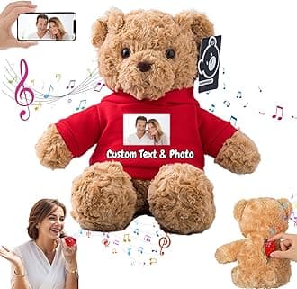 Personalised Teddy Bear with Voice Recording for Kids Adults, Personalised Gifts Bear with Bow Plush Toys with Text+Photo as Customised Gift for Valentines Christmas (11 inch-Text+Photo)