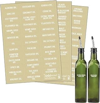 Talented Kitchen 114-Piece Oil & Vinegar Label System - Preprinted & Blank Oil Bottle Stickers - Kitchen Liquid Labels - 114 White on Clear Stickers, 1.5"x 0.5"