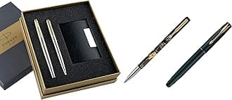 Parker Frontier Matte Black GT Roller Ball Pen (Pack of 1) & Galaxy Gold Trim Ball Pen with Free Card Holder & Moments Vector Timecheck Gold Trim Roller Ball Pen
