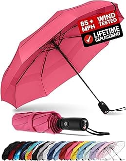 Windproof Travel Umbrellas for Rain - Easy Auto Open Close, Durable & Compact Umbrella, Strong Fiberglass Frame, Waterproof Canopy - Backpack, Purse, Portable Umbrella for Travel