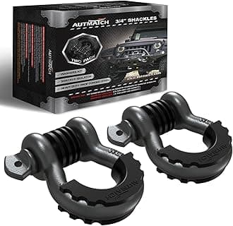 AUTMATCHD Ring Shackle 3/4" Shackles (2 Pack) 41,887Ibs Break Strength with 7/8" Screw Pin and Shackle Isolator Washers Kit for Tow Strap Winch Off Road Vehicle Recovery Gunmetal Gray