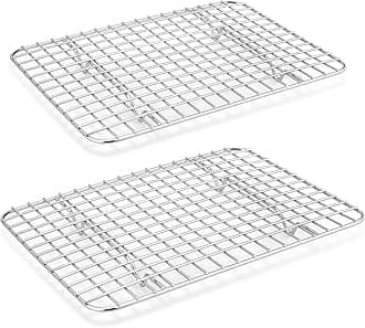 E-far Cooling Baking Rack Set of 2, Stainless Steel Grid Wire for Oven Roasting Cooking Bacon, 11.6" x 9.2" Grilling Broiling for Cooling Cookie Cake, Non-toxic & Dishwasher Safe