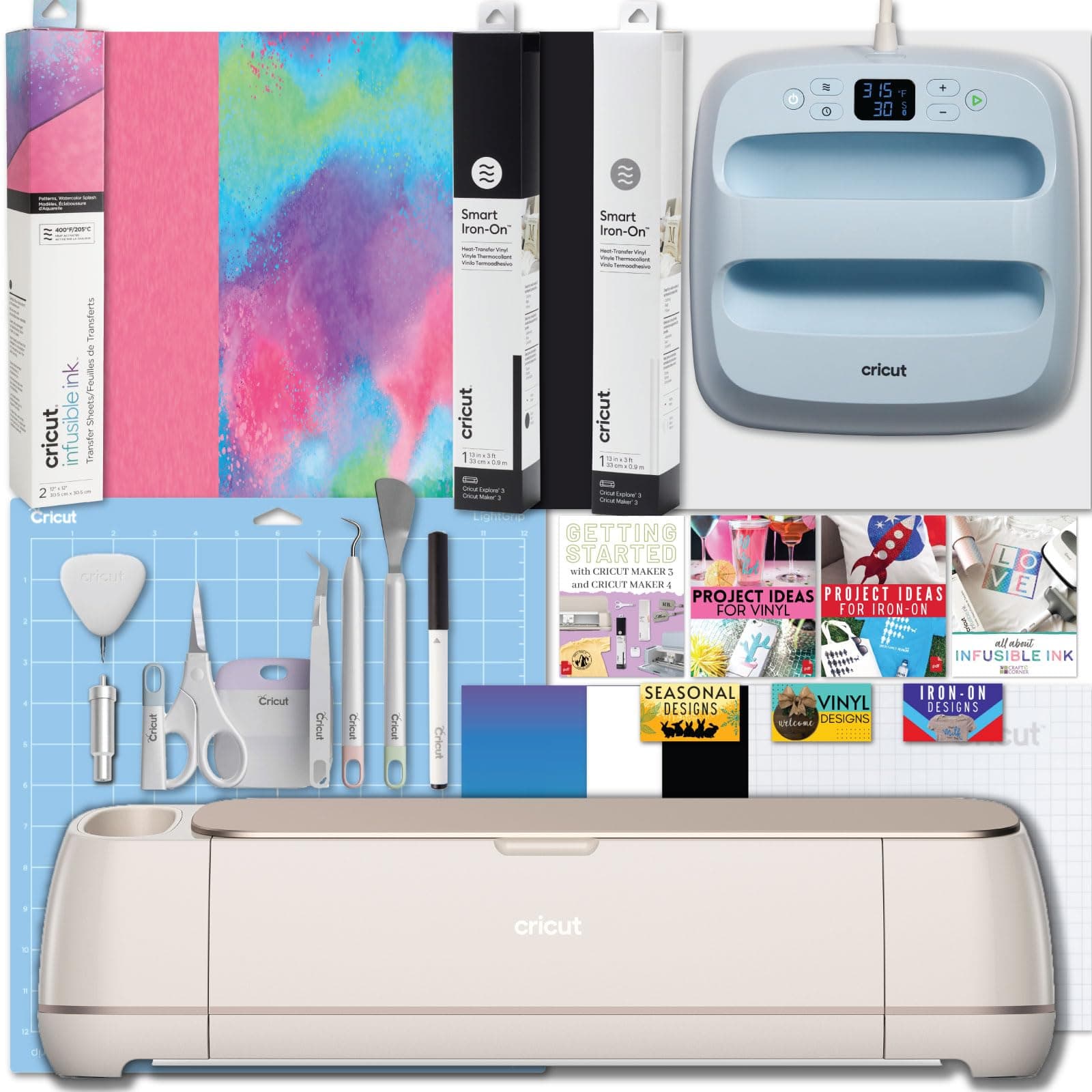 Cricut Maker 4 and Easy Press 3 Machine Combo Bundle - Craft Cutting Machine with Heat Press Machine (9 in x 9 in) and Iron-on Materials for DIY T-Shirts, Tote Bags and Hoodies, Sublimation Projects