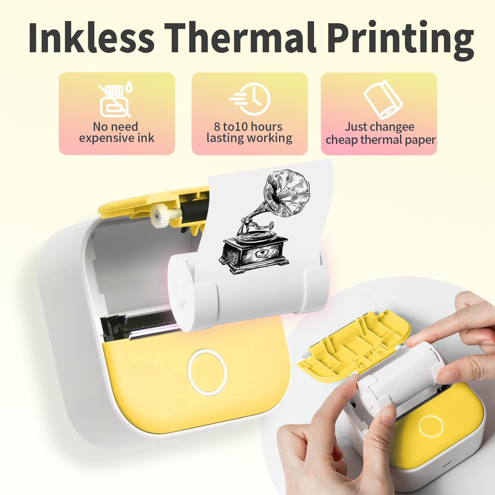 Mini Sticker Printer, T02 Print Pods Mini Printer, Sticker Printer Machine with 1 Roll Sticker, Bluetooth Thermal Inkness Sticky Note Printer for Sticky Scrapbook, Journal, Note, Diagrams