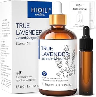 HIQILI Lavender Essential Oil - 100% Pure Undiluted, for Aromatherapy Diffuser at Room & Office, Relax Mind and Better Sleep, Therapeutic Grade | 100ML with Glass Dropper