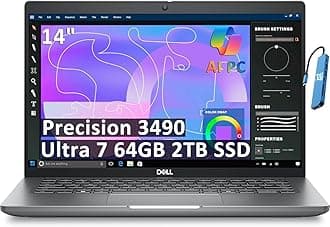 Precision 3490 Mobile Workstation AI PC Laptop (14" FHD, Intel 16-Core Ultra 7 155H (> i9-12900H), 64GB DDR5 RAM, 2TB SSD) Business, Engineer, IST HUB, Thunderbolt 4, 1080p Webcam, Win 11 Pro