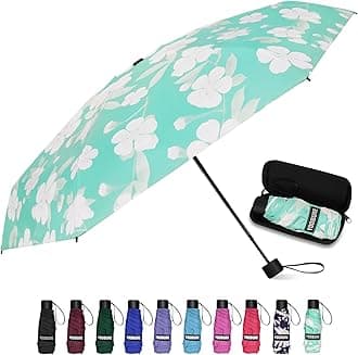 Yoobure Small Mini Umbrella with Case Light Compact Design Perfect for Travel Lightweight Portable Parasol Outdoor Sun&Rain Umbrellas, Blue Peach Blossom