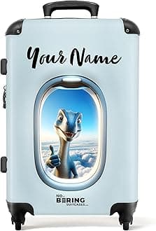 Children's Luggage Kids Suitcase for Boys - Personalised Large Hard Shell Luggage on Wheels - Blue Dinosaur Thumbs Up in Window - 26-28 inch - 23kg
