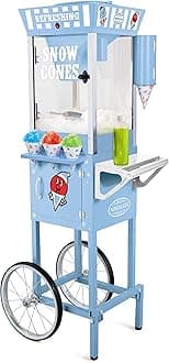 Nostalgia SCC200 54-Inch Tall Snow Cone Cart, Makes 72 ICY Treats, Includes Metal Scoop, 2 Syrup Bottles, 100 Paper Cups/Spoons, Storage Compartment, Wheels for Easy Mobility – Blue, Plastic