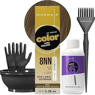 MOEHAIR Hair Coloring Kit | 8NN Permanent Hair Color (Light Blonde Intense), 20 Volume Developer 6%, Coloring Brush, Gloves & Mixing Bowl | Keratin Infused Color | Gray Coverage | Adds Shines