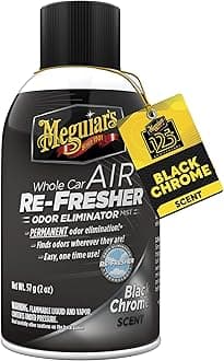 Meguiar's Whole Car Air Refresher, Odor Eliminator Spray Eliminates Strong Vehicle Odors, Black Chrome Scent – 2 Oz Spray Bottle