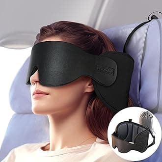 Inspireyes Travel Pillows for Airplanes, 360° Head Support for Long Flight, Soft Airplane Pillow with 3D Eye Mask for Sleeping, Stop Bobblehead, Airplane Headrest Gadgets, Light Black
