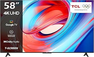 TCL television 58 Inch Smart TV 4K LED HDR 10 UHD Google TV, Dolby Audio, Dynamic Color Enhancement, 2GB RAM+16GB ROM，Metallic Bezel-less Design 58V6B - (2024 Model)