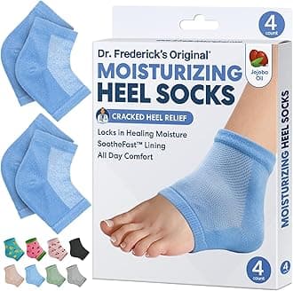 Moisturizing Heel Socks for Dry Cracked Heels Treatment - Infused with Olive Oil, Jojoba Oil and Vitamin E - 2 Pairs - Self Care Gifts for Women & Men - Blue Jojoba