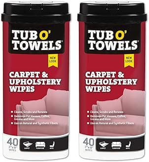 Tub O' Towels Carpet and Upholstery Spot Remover Cleaning Wipes - Clean, Scrub, Remove, 40 Count, 2-Pack
