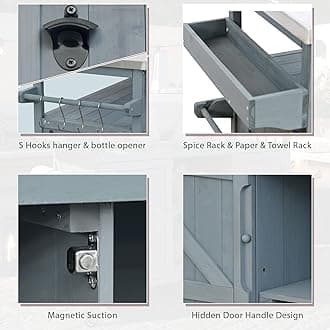 Large Outdoor Rolling Patio Bar Table Cart, Outdoor Kitchen Island Cart Grill Table, Farmhouse Solid Wood Outdoor Serving Cart Prep Table with Stainless Steel Top for Grill/Kitchen, Grey Blue