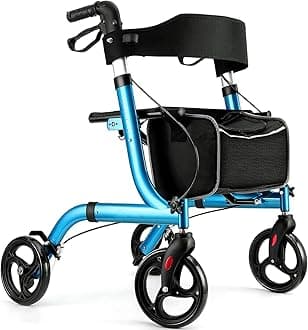Rollator Walker for Seniors, Walker with Seat, 8" Wheels, Easy Folding, Senior Walker with Backrest, Lightweight Mobility, Walking Aid for Adults and Elderly