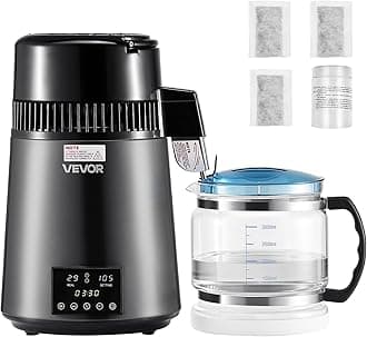 VEVOR Water Distiller, 4L /1.1 Gallon Pure Water Distilled for Home Table Countertop, 750W Distilling Maker with Glass Carafe, Stainless Steel Interior Drinking Machine to Make Clean Waters, Grey
