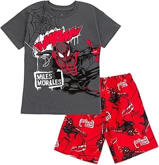 Marvel Spider-Man Miles Morales Toddler Boys T-Shirt and French Terry Shorts Outfit Set Graffiti Gray/Red 5T