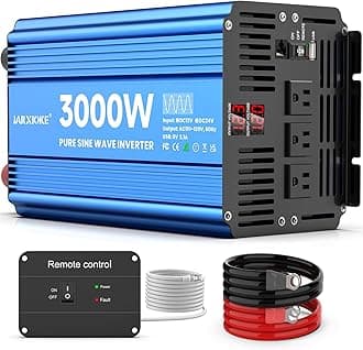 - 3000 Watt Pure Sine Wave Power Inverter 12V DC to 110V 120V Converter for Home, RV and Off-Grid Solar Systems with 3 AC Outlets, Dual USB Ports, LCD Display and Remote Control