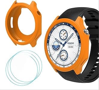 GIOPUEY Silicone Case Compatible with OnePlus Watch 2/OPPO Watch X, with 3 Pack Screen Protector Flim, Soft TPU Silicone Protective Case Cover, OnePlus Watch 2/OPPO Watch X Cover - Orange